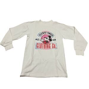 VTG White Long Sleeve Cotton Mickey Mouse Graphic Shirt Made in USA Womans Small